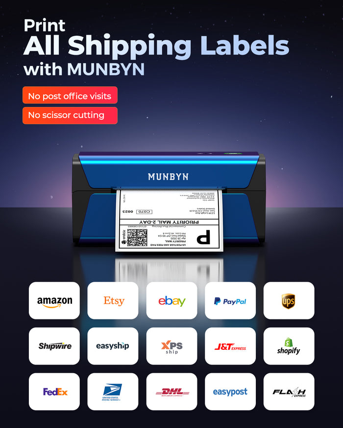 Side view of AirPrint Voice Controlled Thermal Label Printer-Support Wifi/USB Connection-Munbyn Thermal Printer