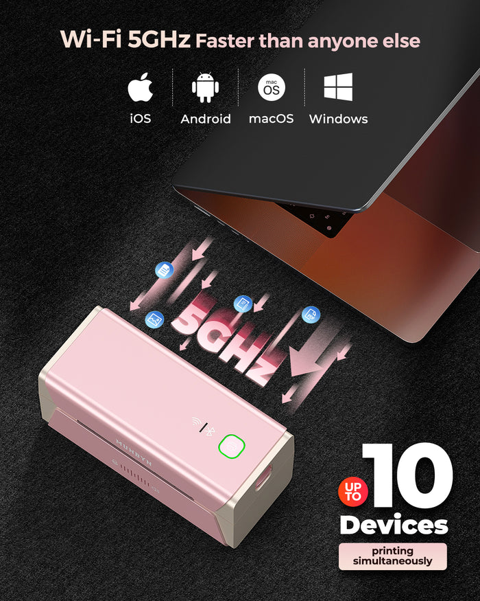 Side view of AirPrint Thermal Label Printer Voice Controlled-Support Wifi/USB Connection-Munbyn Thermal Printer Pink