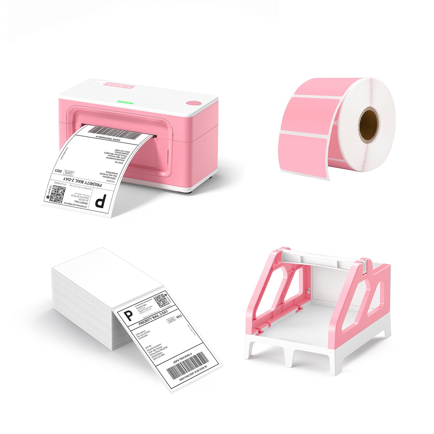 MUNBYN RealWriter 941 AirPrint Thermal Label Printer Pink Kit