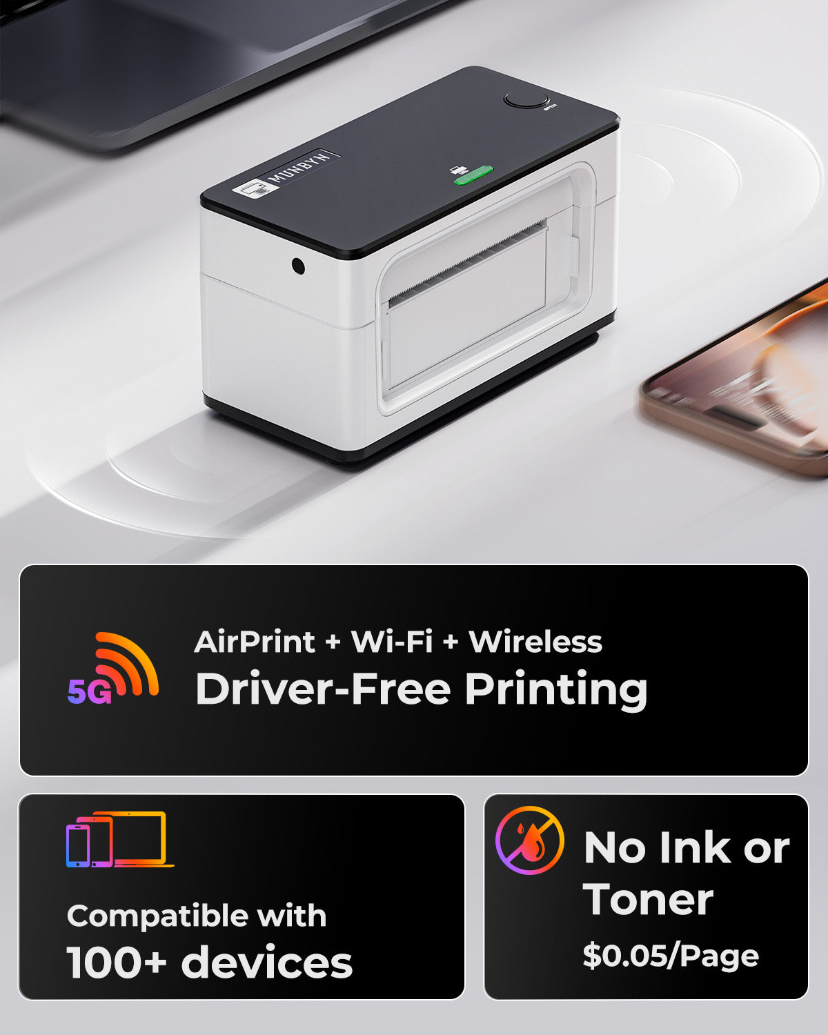 MUNBYN RW941AP AirPrint Thermal Label Printer Kit for All-in-One Labelling