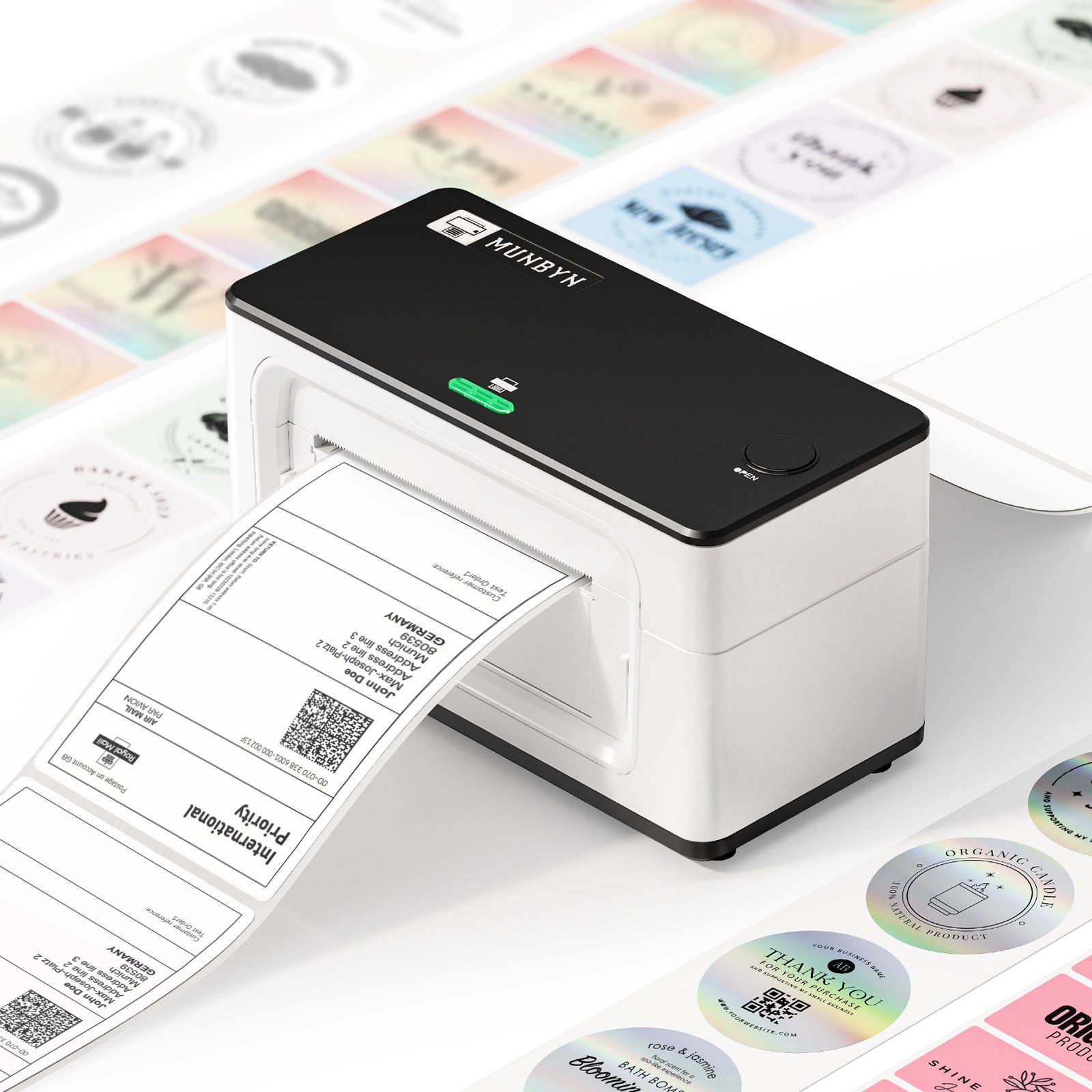 MUNBYN RW941BP 300DPI Bluetooth Thermal Label Printer for Product Labels and Branding