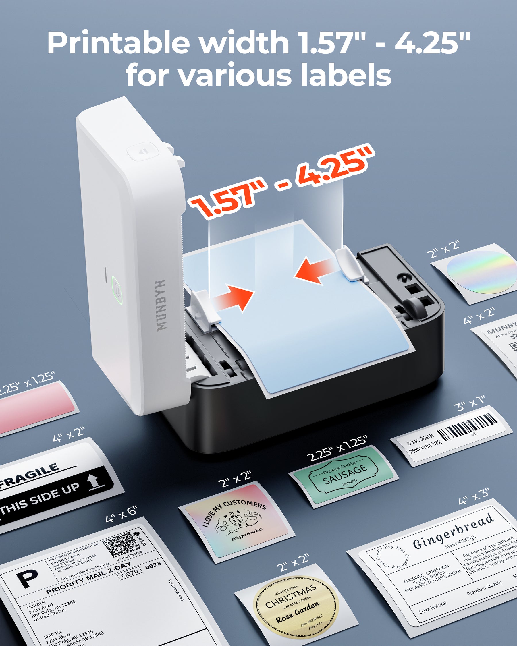 MUNBYN RealWriter 403B Bluetooth Thermal Label Printer Kits [Panda]