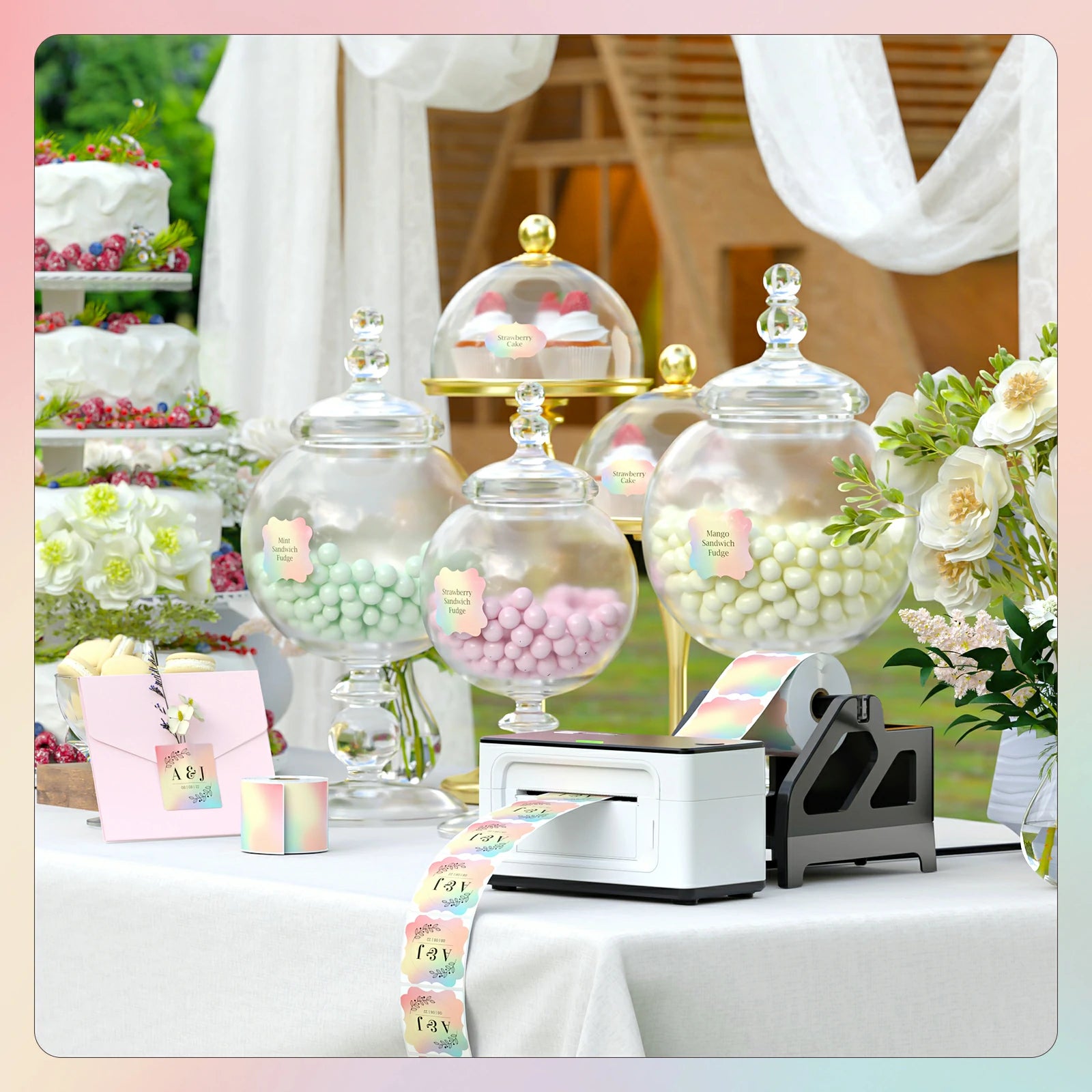 MUNBYN rainbow-coloured fancy labels are ideal for wedding favors.