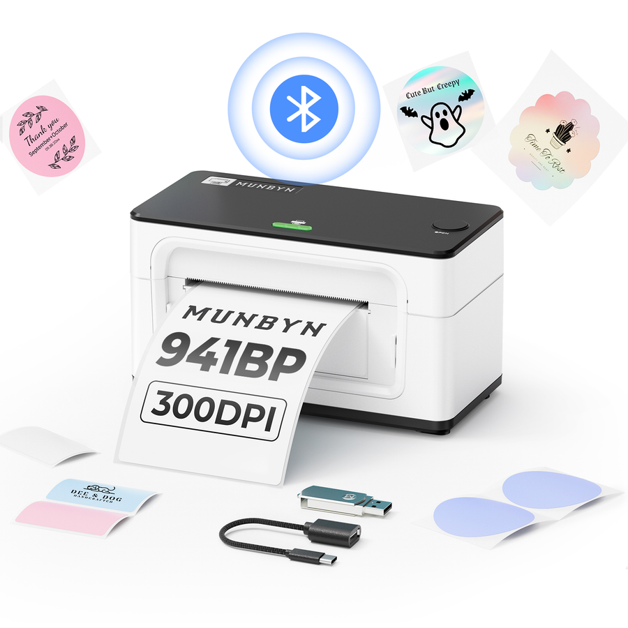 MUNBYN 941BP Bluetooth Thermal Label Printer 300DPI Postage Label Printer for Business,-image-ITPP941BP-WH-UK-1