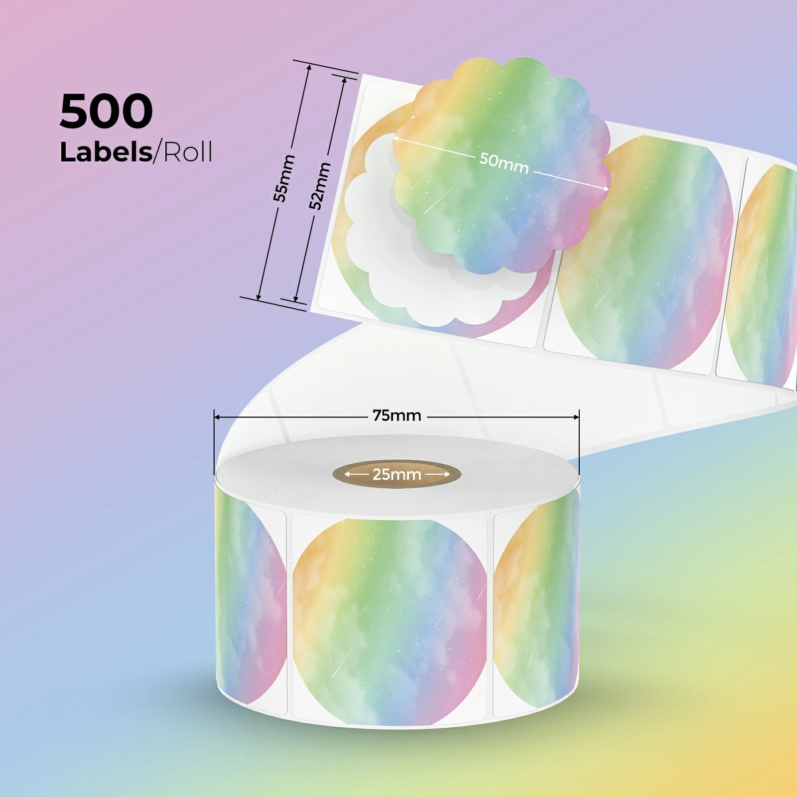 MUNBYN 50mm Watercolor floral labels, 500 sheets per roll.