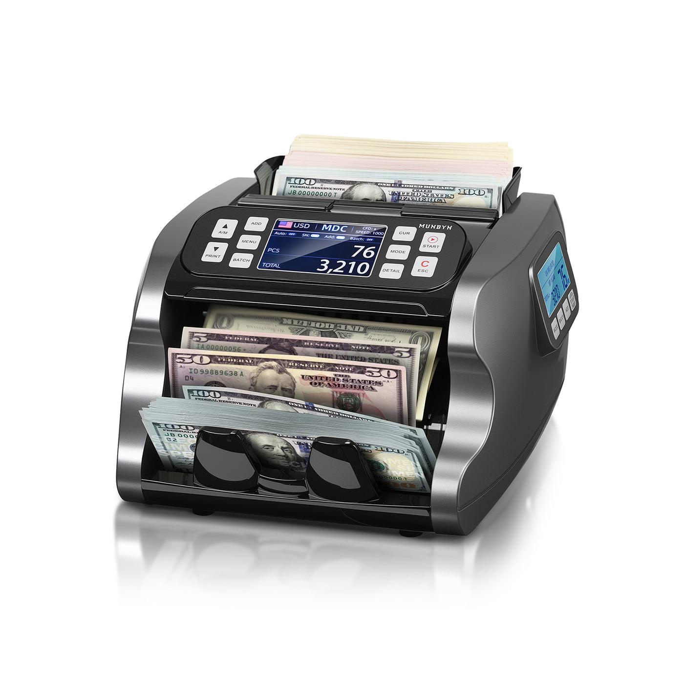 MUNBYN Money Counter Machine IMC22, Mixed Denomination, Dual-Display, CIS/UV/IR/MG Counterfeit Detection Bill Counter with 3.5'' TFT Display, GBP/EUR/USD/MXN Cash Counter for Business, Merchant-image-IMC22-BK-UK-3