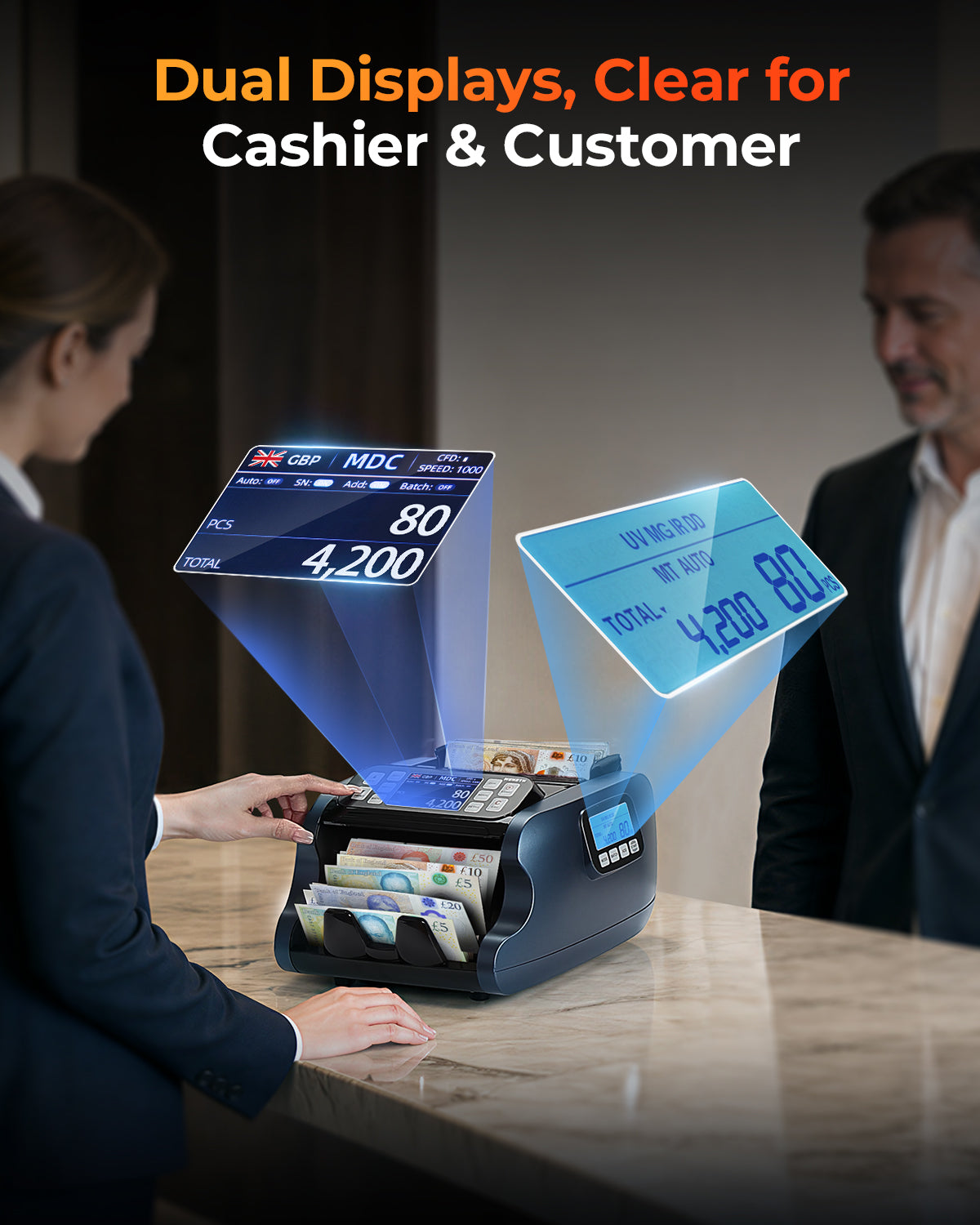 MUNBYN IMC22 cash counting machine with dual displays