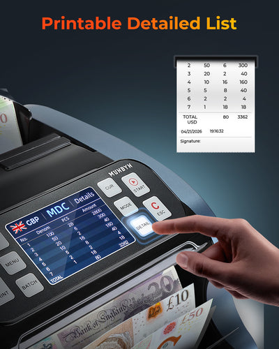 MUNBYN IMC22 money counter with printable detailed list