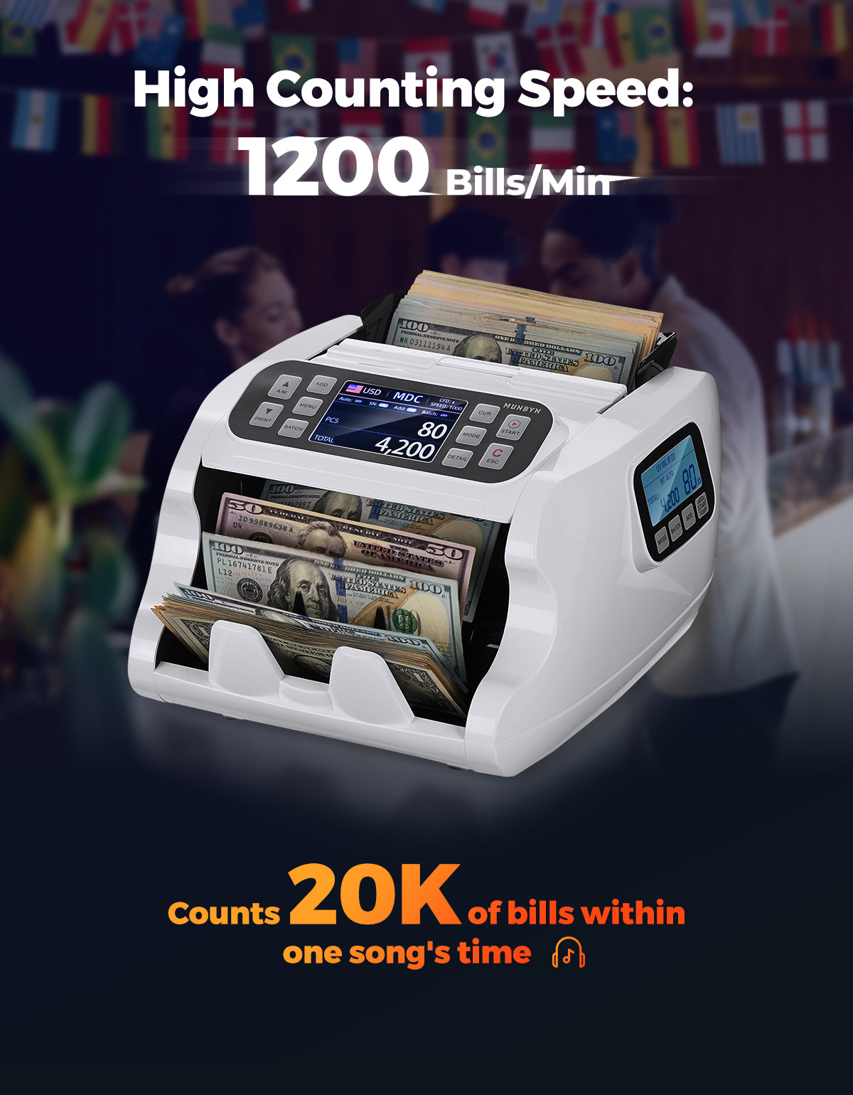 MUNBYN IMC22 Mixed Denomination Money Counter Machine for Business & Merchant
