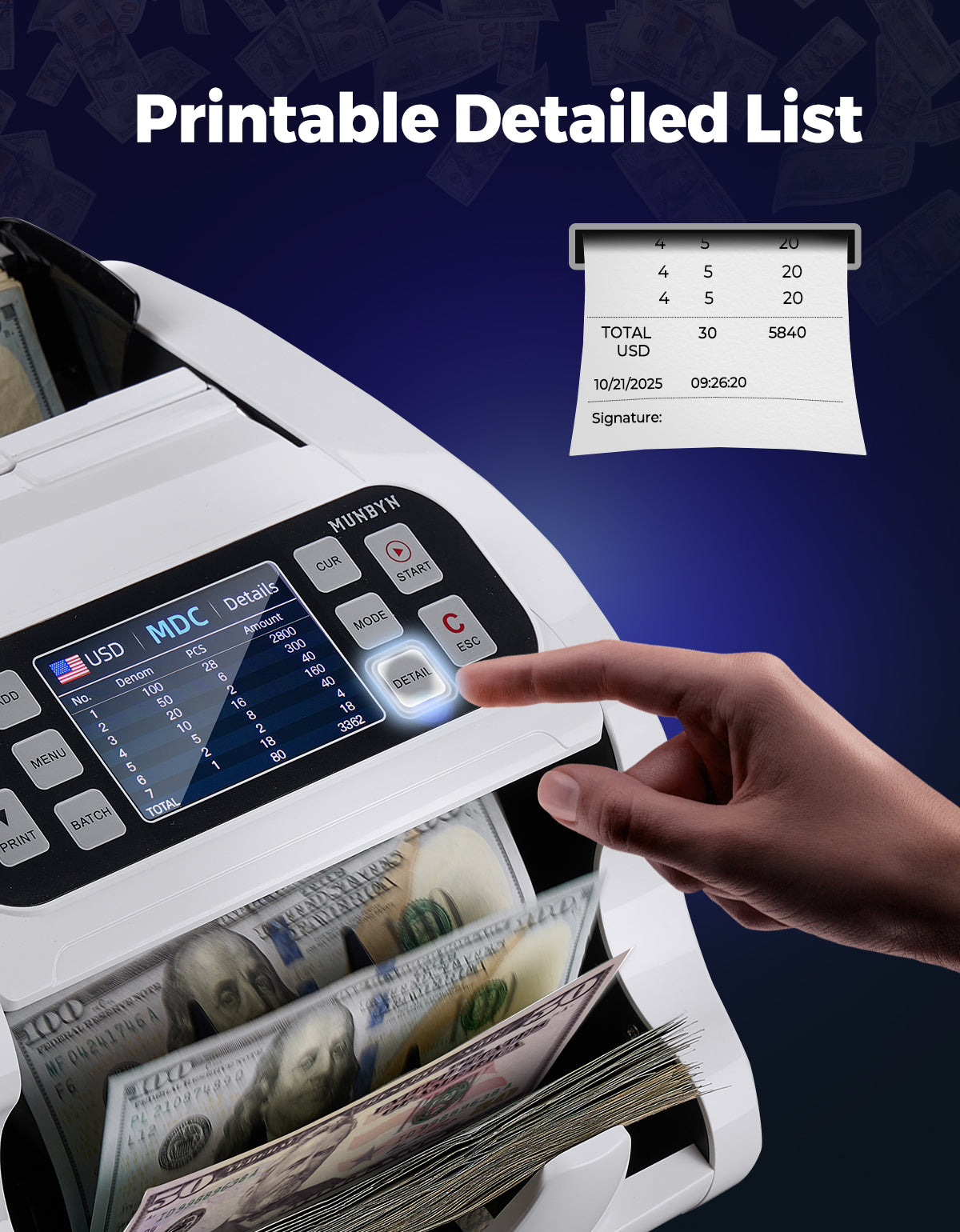 MUNBYN IMC22 Mixed Denomination Money Counter Machine for Business & Merchant
