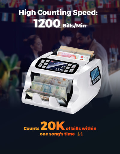 MUNBYN IMC22 white digital currency counter machine with high-counting speed