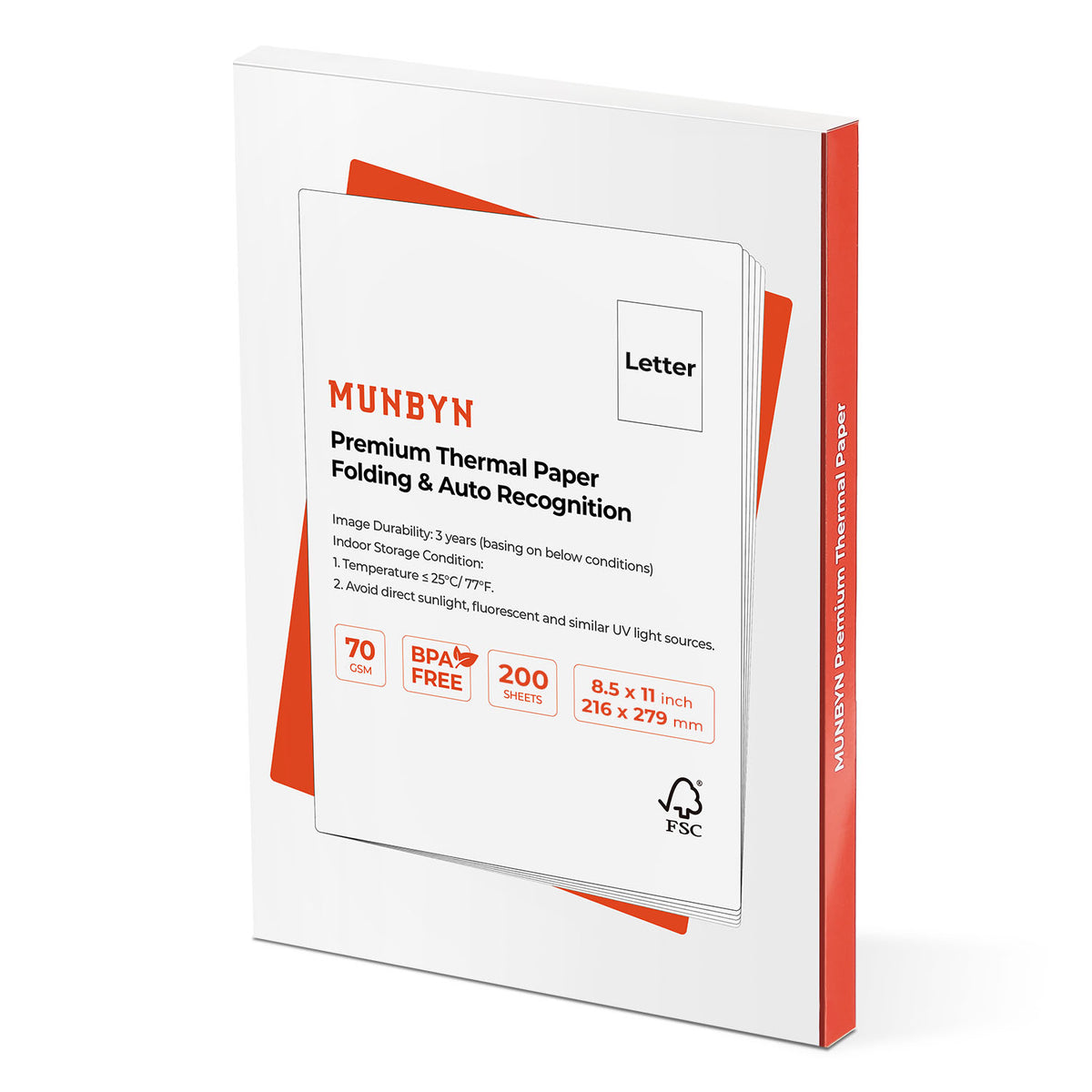 MUNBYN A4 Thermal Paper 3 Rolls, 27 Sheets/Roll Thermal Paper For
