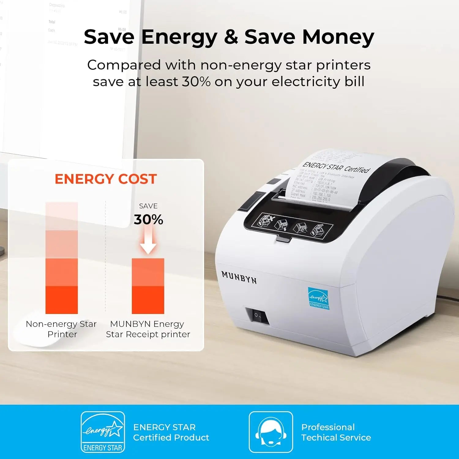 MUNBYN 047P Bluetooth Direct Thermal Receipt POS Printer