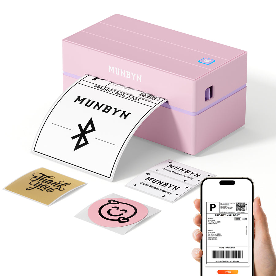 MUNBYN Shipping Label Printer 130B Bluetooth Connection, 4x6 Thermal Label Printer Pink-image-ITPP130B-PK-UK