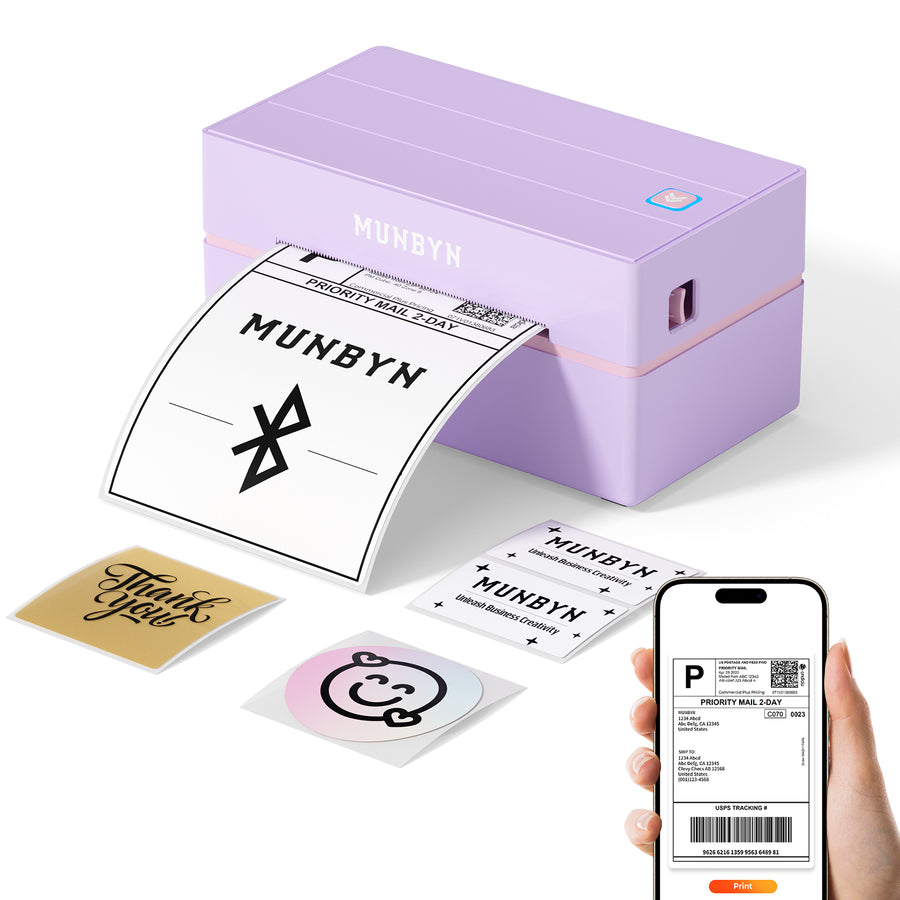 Munbyn Thermal Shipping Label Printer Bluetooth Connection, 4x6 Thermal Label Printer P130B Purple-image-ITPP130B-PP-UK-1