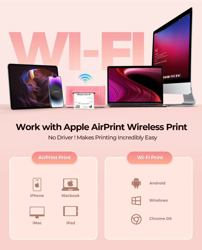 Side view of Airprint Label Printer for Cookie Package -Support Wi-Fi/USB Connection-Munbyn Shipping Label Printer