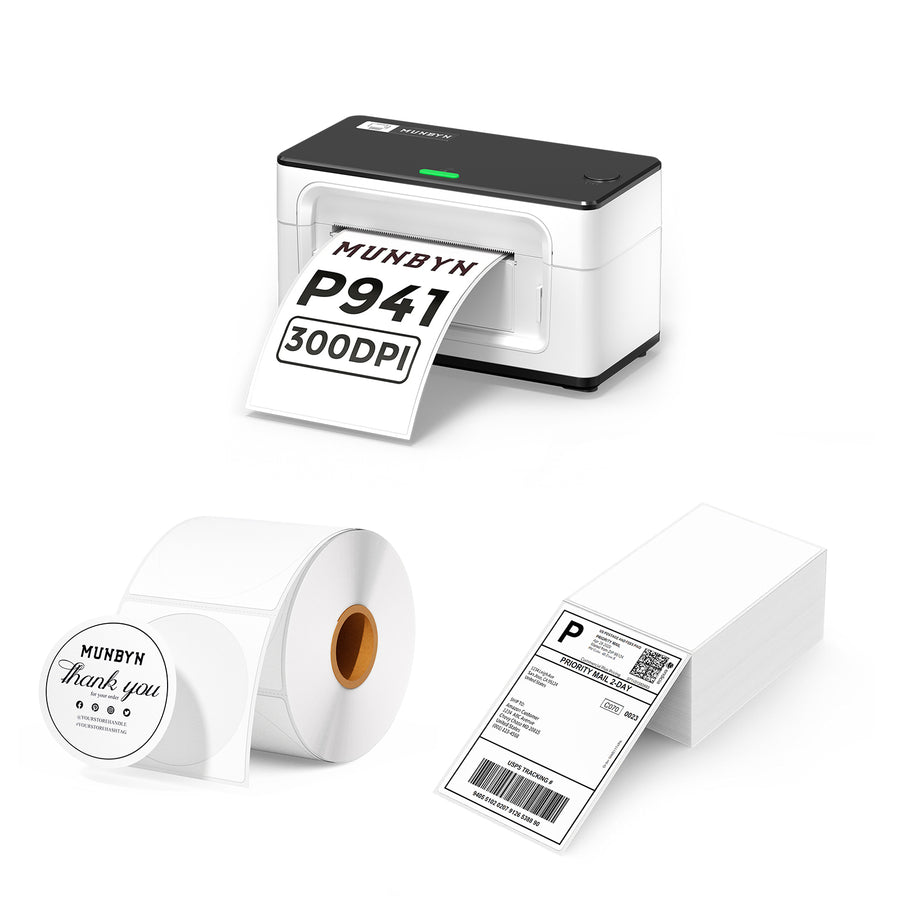MUNBYN Thermal Printer Shipping Label Printer 300DPI Bluetooth Connection, 4x6 Thermal Label Printer-image-941BP-WH-UK-Type1