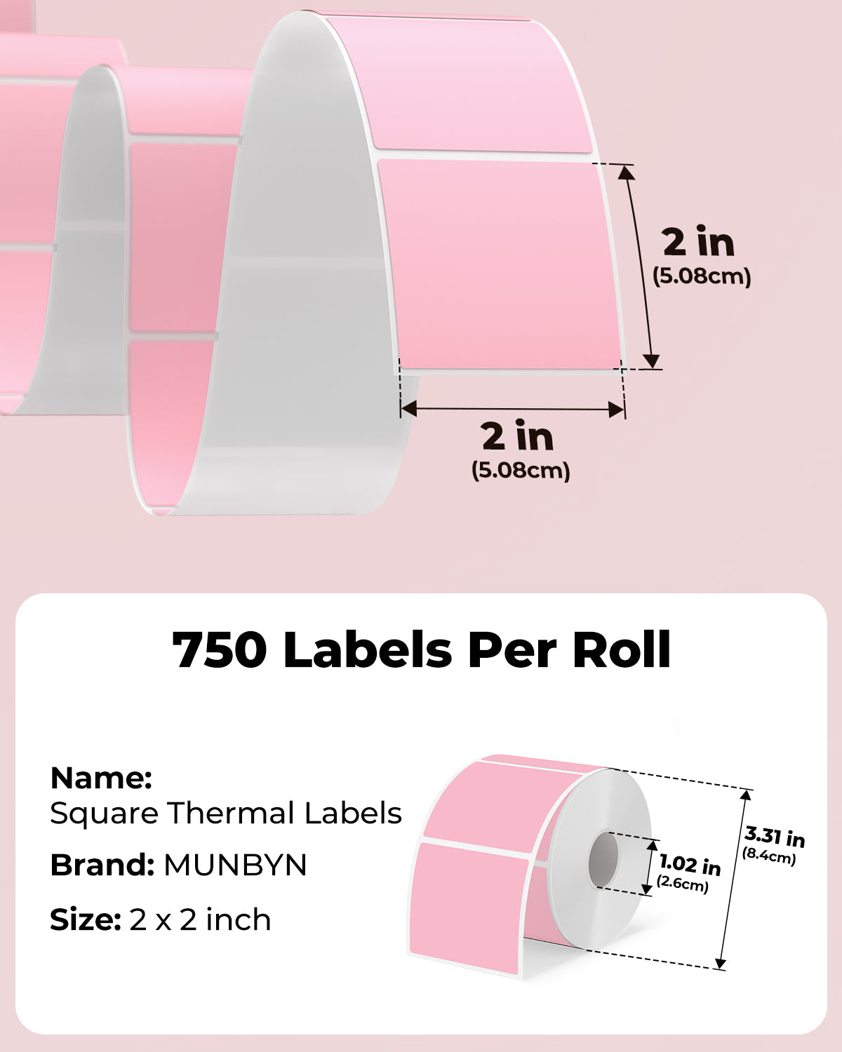 MUNBYN 2"x2" Square Thermal Labels for Barcode, Address and Multi-Purpose Use