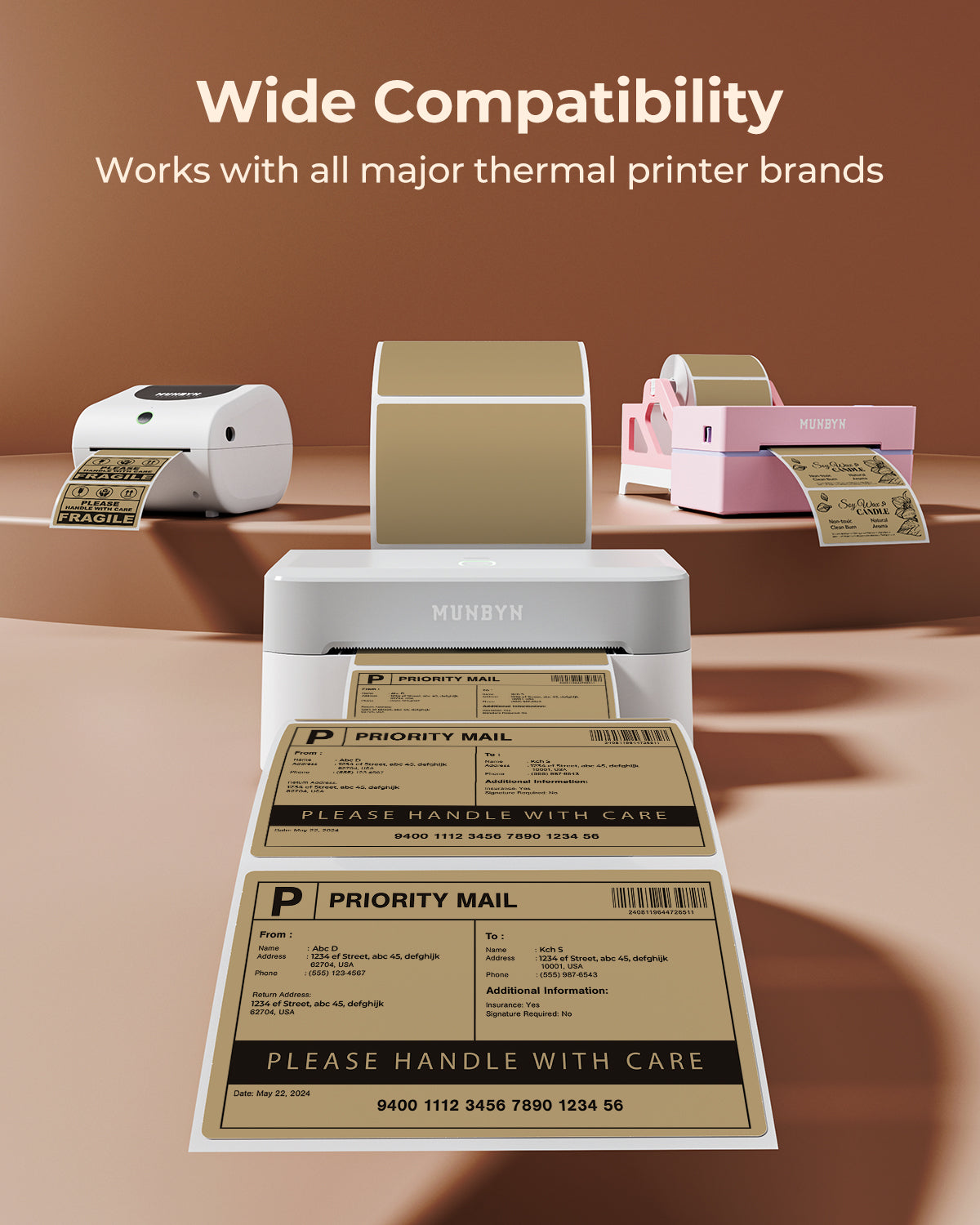 MUNBYN 4" x 2" & 4" x 3"Rectangle Thermal Labels for Barcode, Address and Multi-Purpose Use