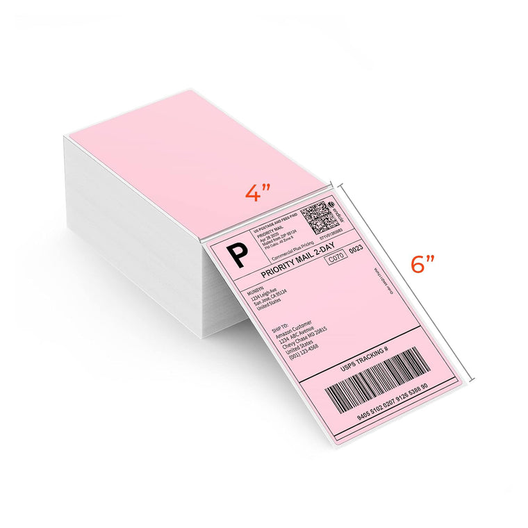 4" x 6" Pink Fan-fold Shippng Labels for Ecommerce Orders