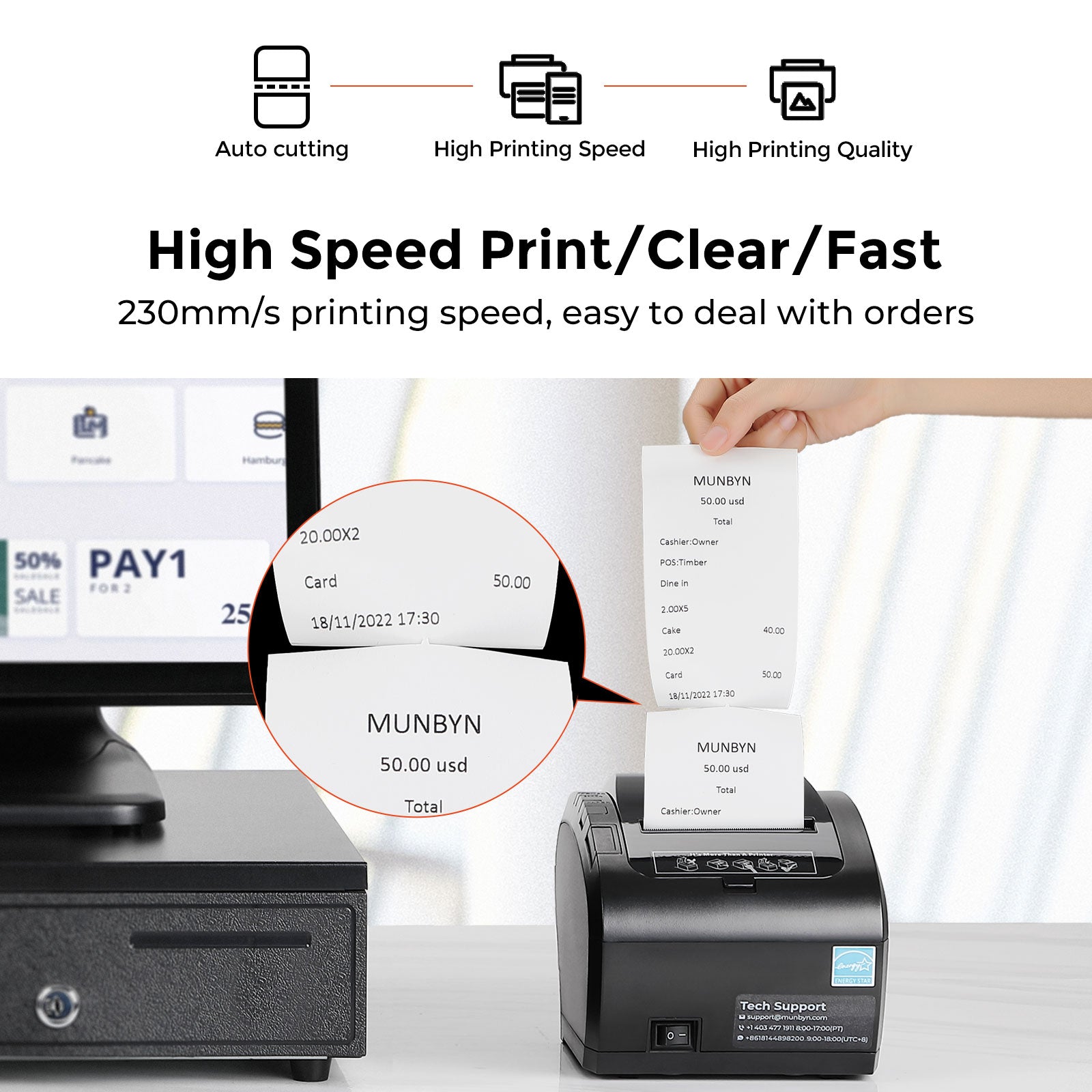MUNBYN 047U Receipt Printer for Retail POS Receipts