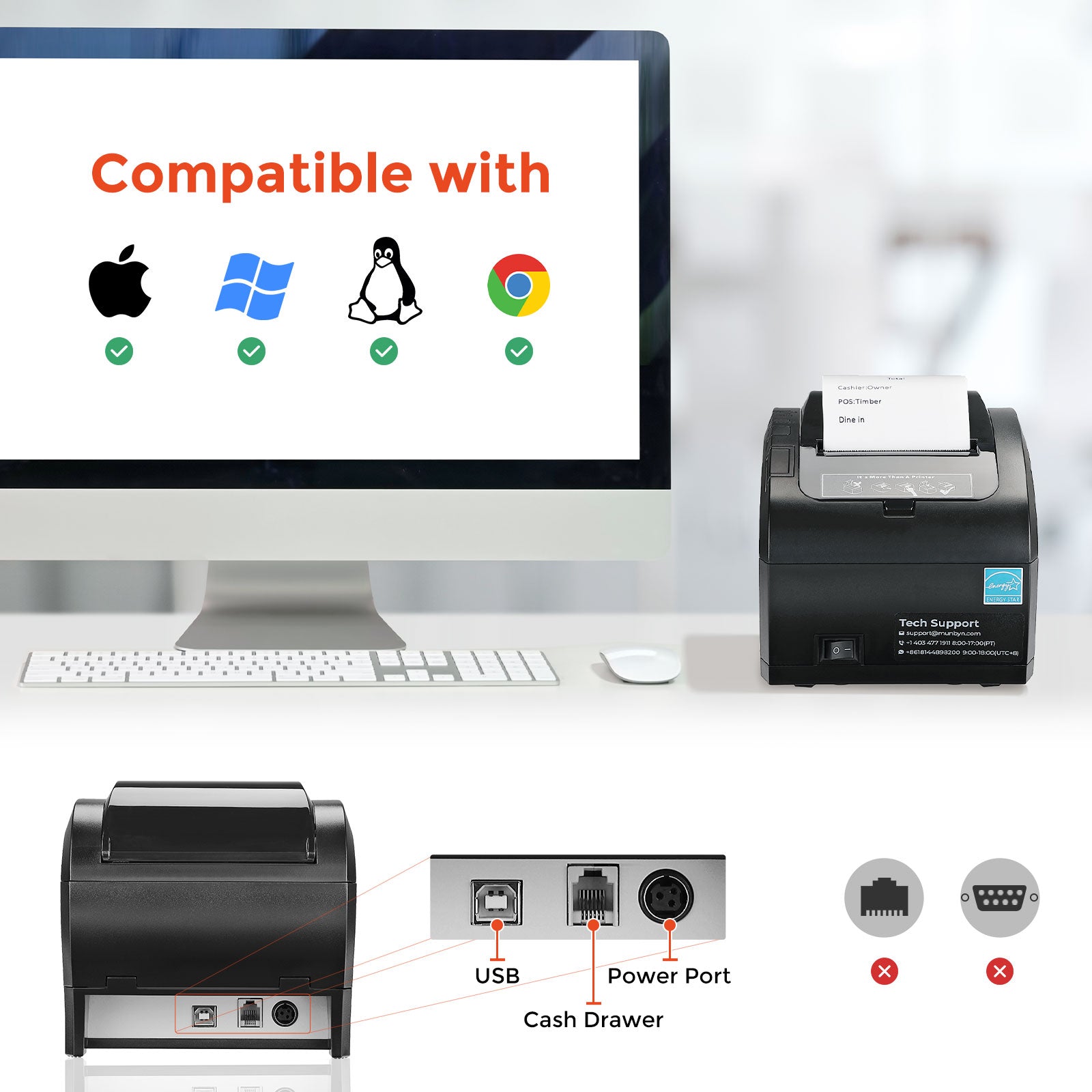 MUNBYN 047U Receipt Printer for Retail POS Receipts