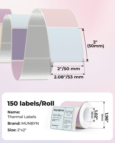 MUNBYN 2" Morandi Series 5 Color Square Thermal Label Stickers for Candle & Baking