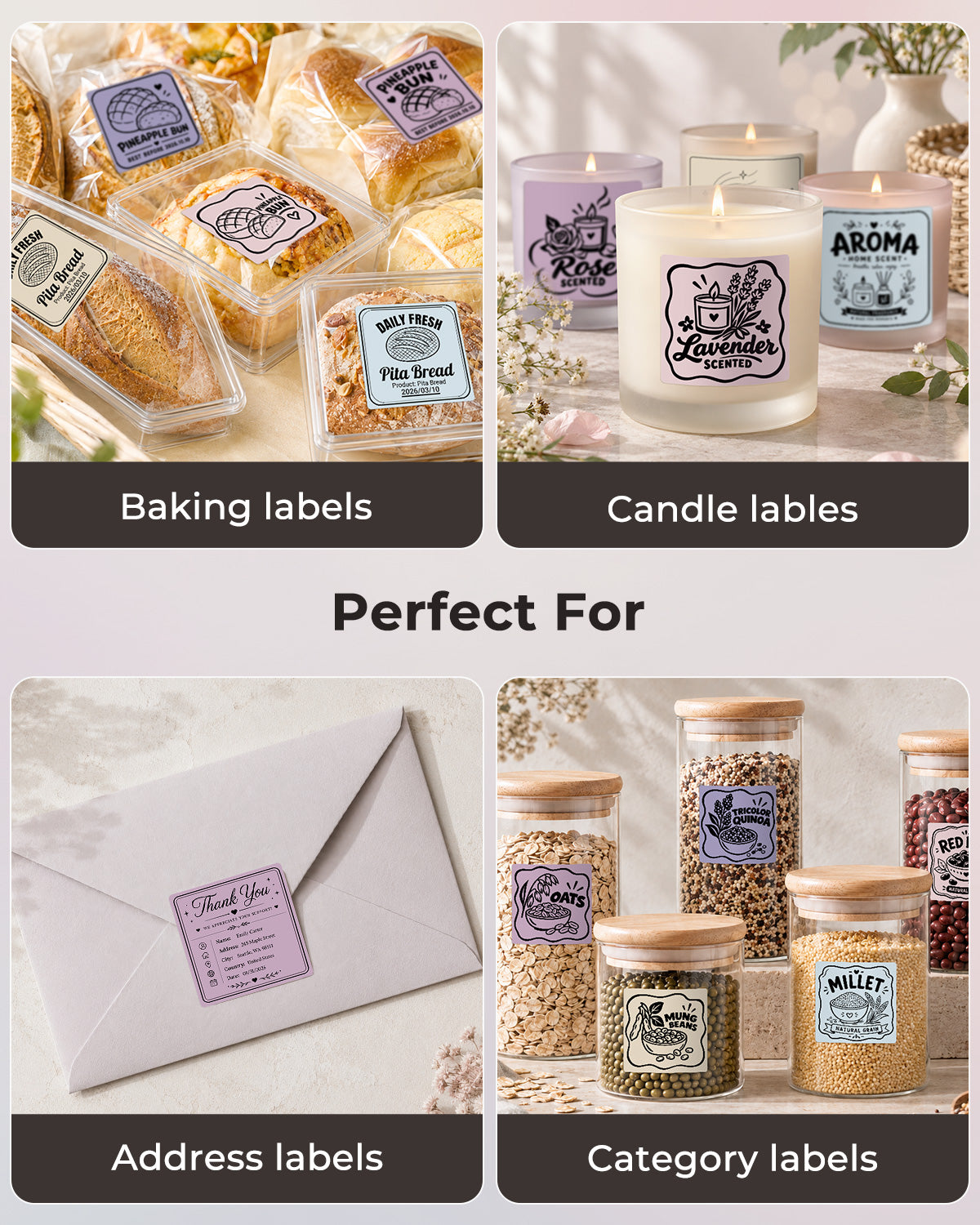 MUNBYN 2" Morandi Series 5 Color Square Thermal Label Stickers for Candle & Baking