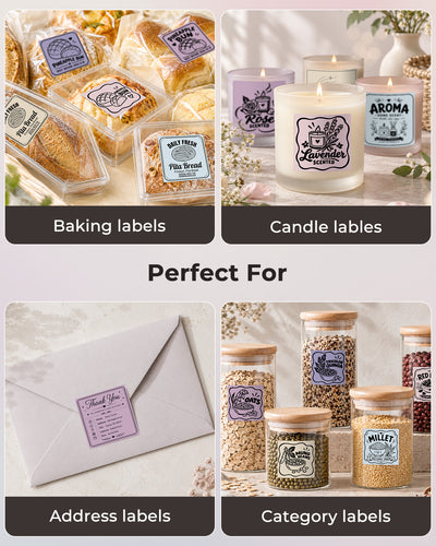 MUNBYN 2" Morandi Series 5 Color Square Thermal Label Stickers for Candle & Baking