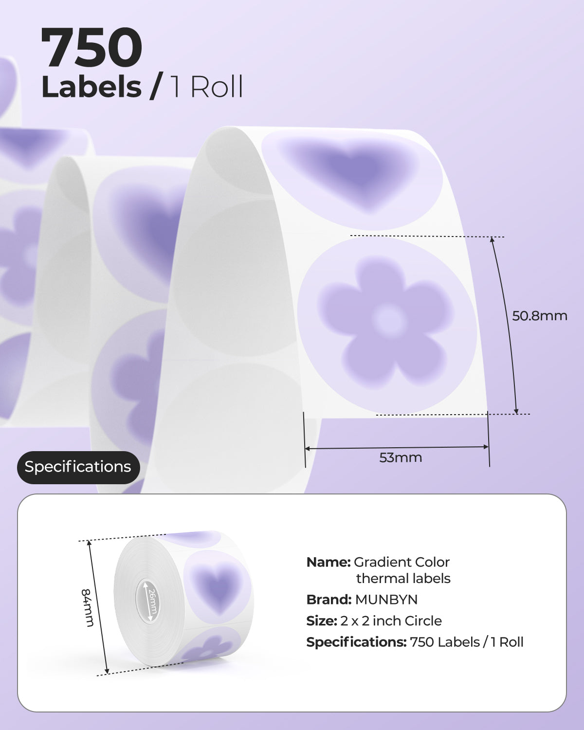 With 750 labels per roll and a versatile 50-mm diameter, these labels are perfect for a wide range of applications.