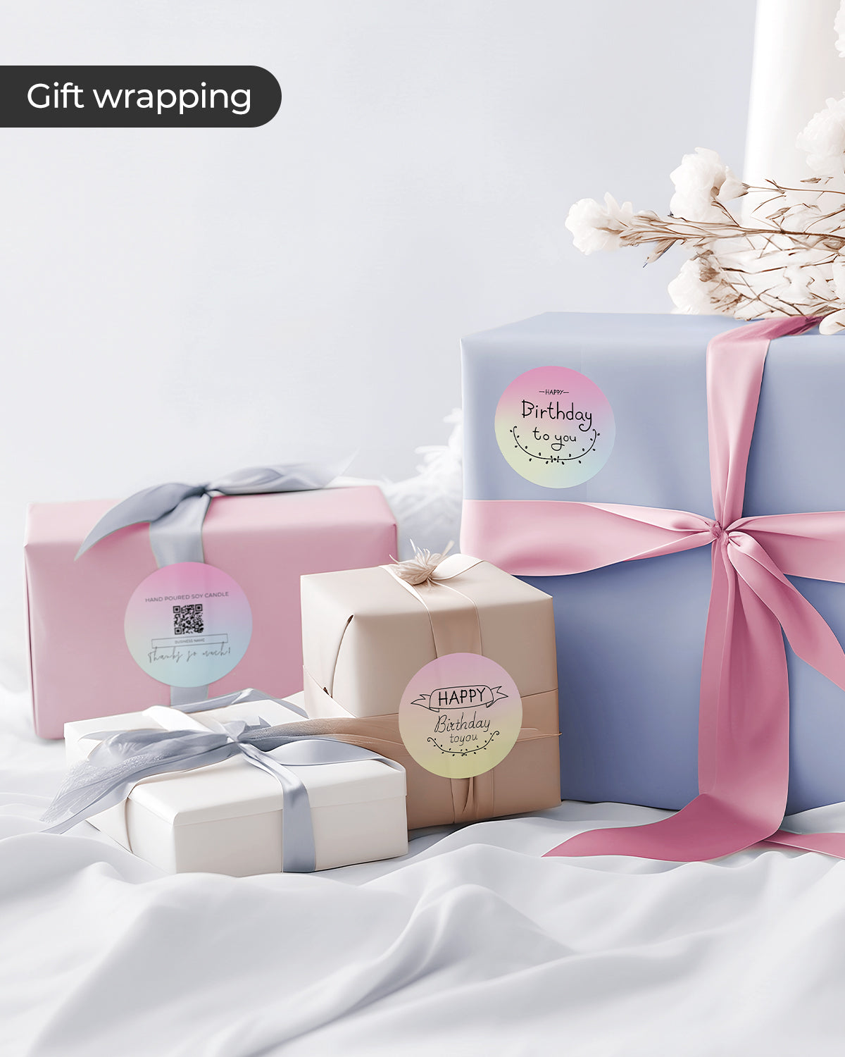 Personalize your gift wrapping or add a charming touch to thank you notes with these vivid gradient labels.