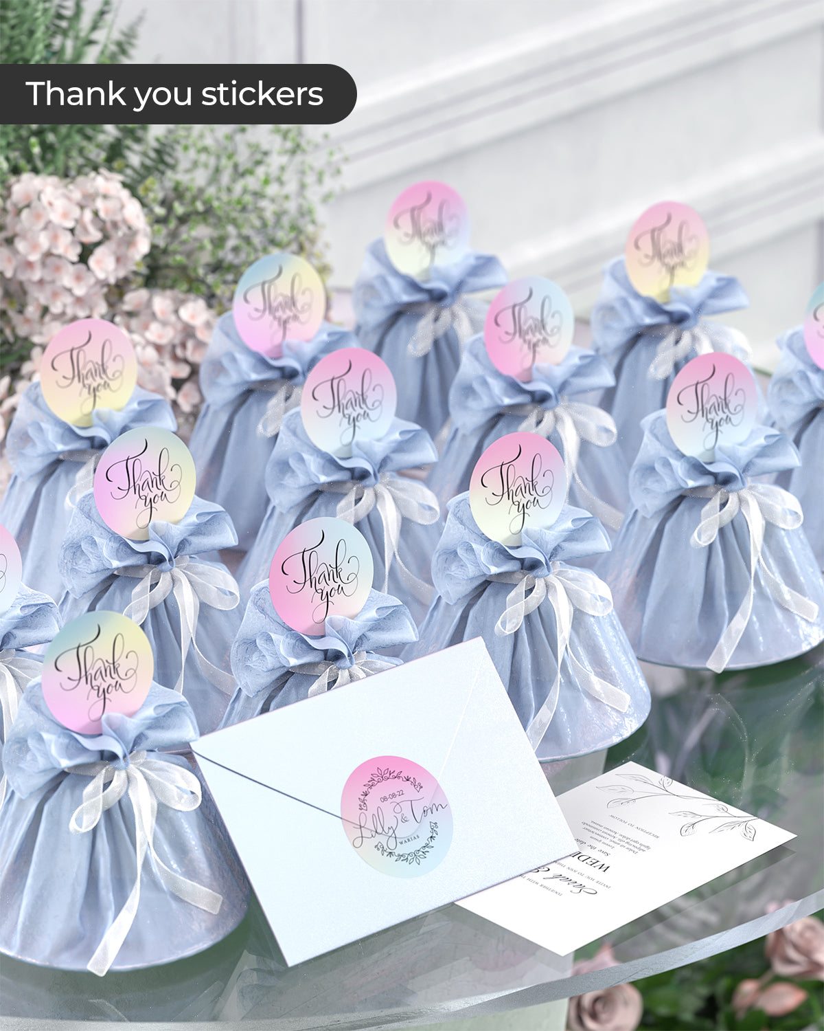 Personalize your gift wrapping or add a charming touch to thank you notes with these vivid gradient labels.