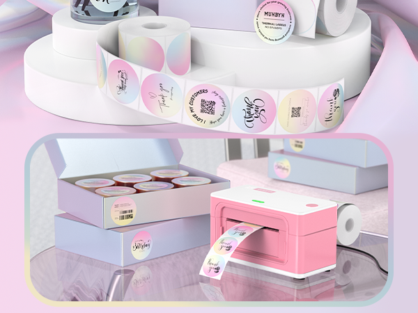 MUNBYN 941BP 300DPI Bluetooth Printer & Colour Gradient Labels Beauty Product Branding Kit