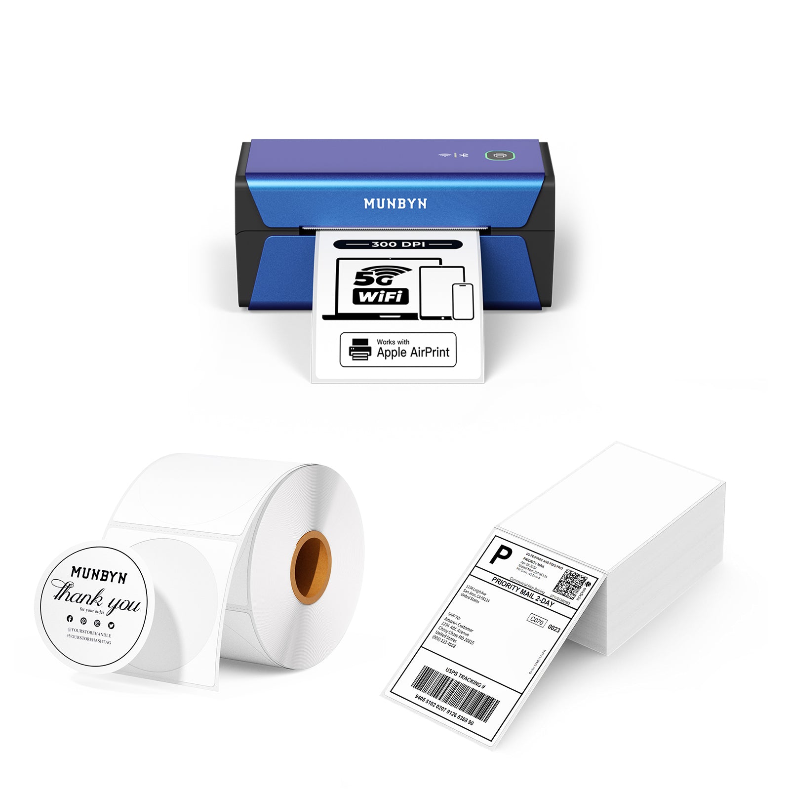 MUNBYN RealWriter 401AP AirPrint 300DPI Voice Controlled Thermal Printer Kits