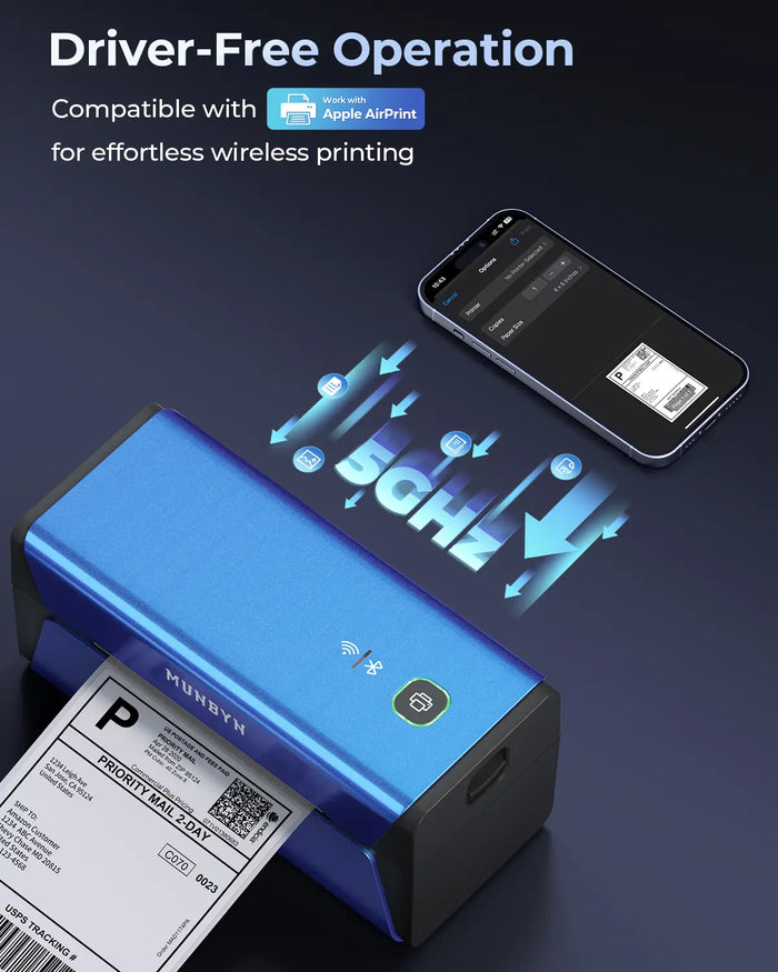 Side view of AirPrint Voice Controlled Thermal Label Printer-Support Wifi/USB Connection-Munbyn Thermal Printer