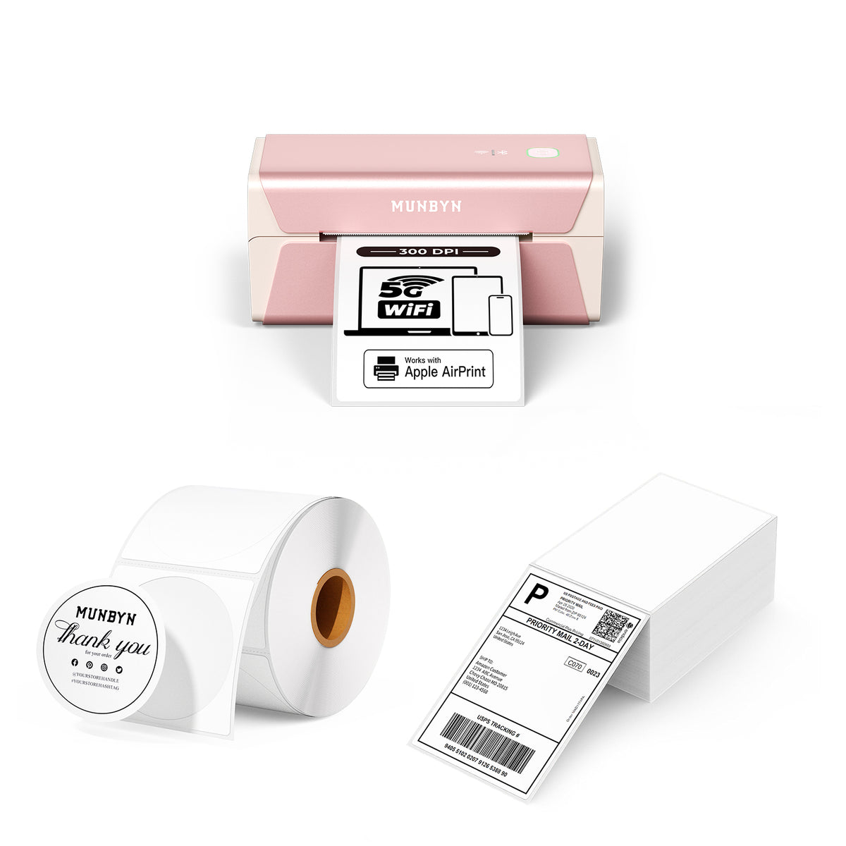 MUNBYN RealWriter 401AP AirPrint 300DPI Voice Controlled Thermal Printer Kits