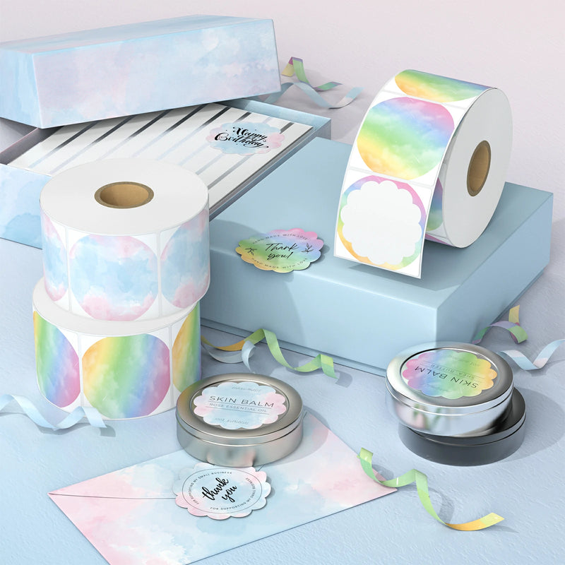 Side view of MUNBYN Watercolor Square Thermal Sticker Labels