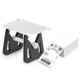 Thermal label holder with stack of shipping labels, ideal for label printing organization.