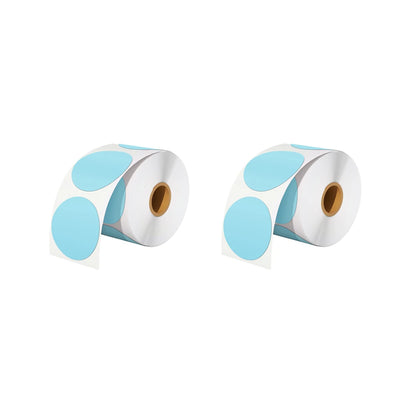 Two rolls of MUNBYN blue thermal circle labels
