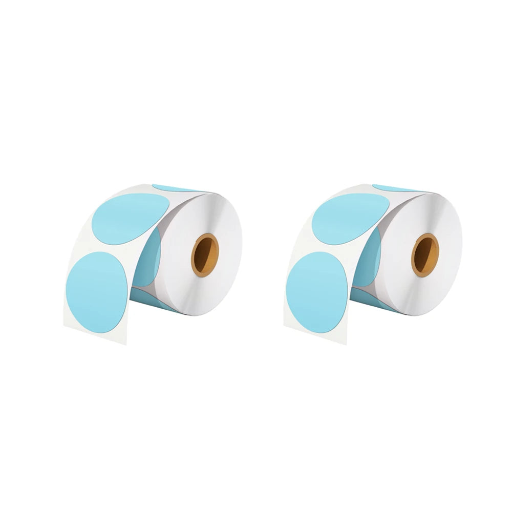 Two rolls of MUNBYN blue thermal circle labels