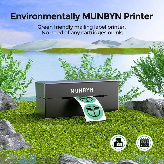 Side view of MUNBYN Pink Bluetooth Thermal Label Printer, Bluetooth Printer Shipping Label 203DPI