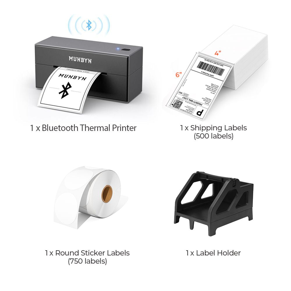 MUNBYN Wireless Bluetooth Thermal Label Printer ITPP129 Starter Kit | Black