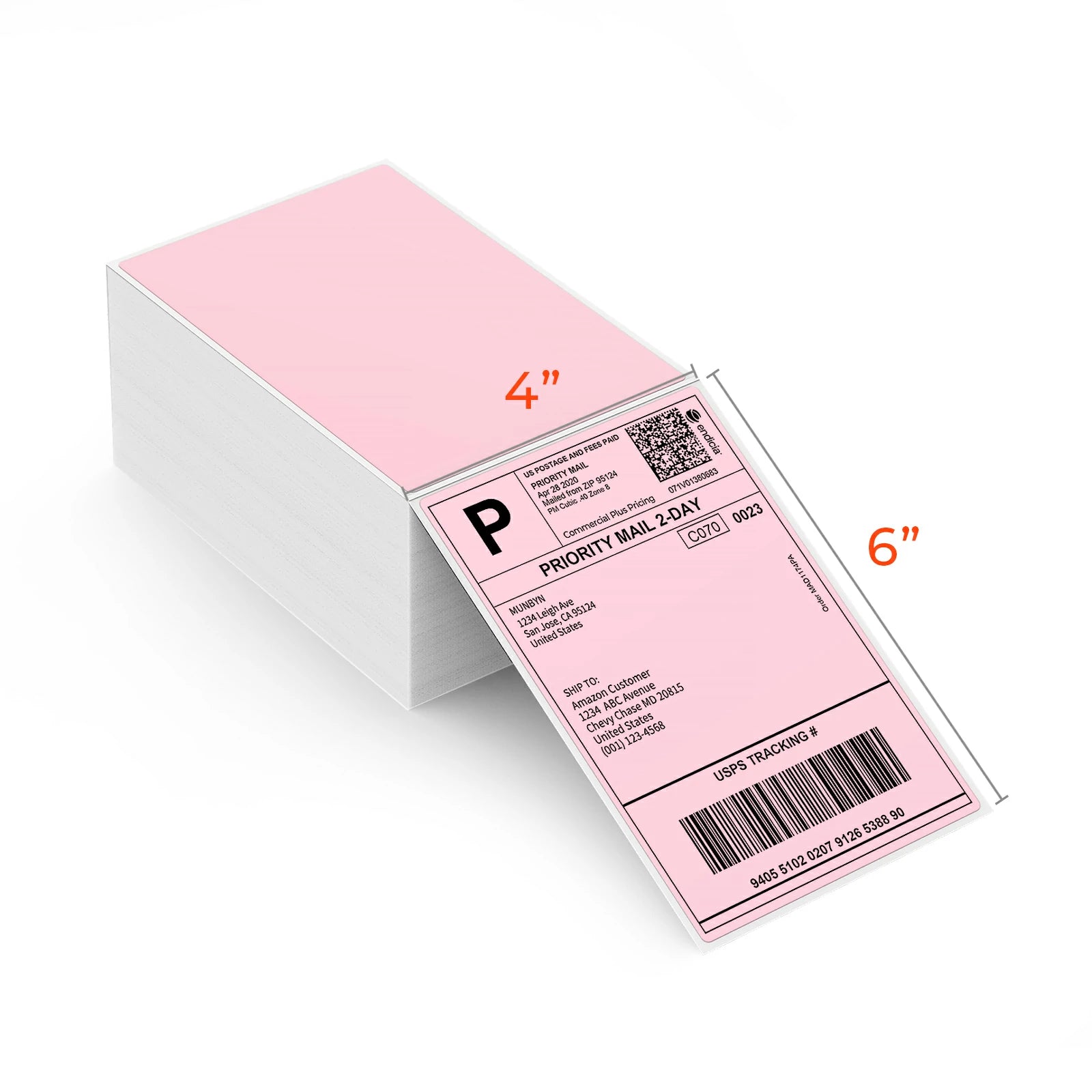 MUNBYN pink thermal labels feature a 4x6 inch size, providing ample space for printing detailed information or images.
