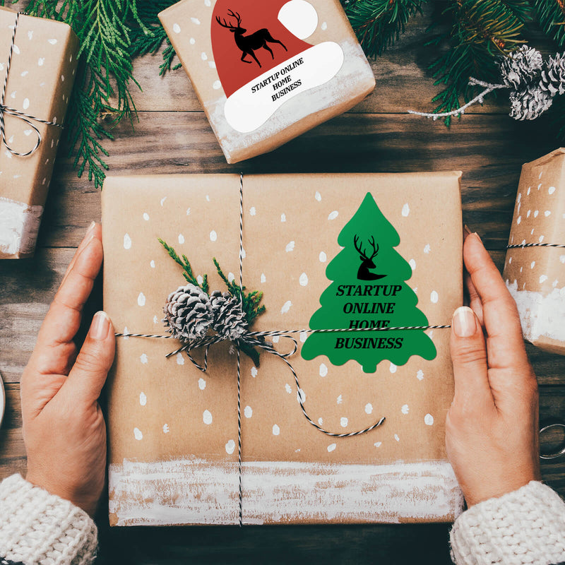 Side view of Christmas Tree Direct Thermal Stickers Labels | 250 Labels Per Roll|Munbyn