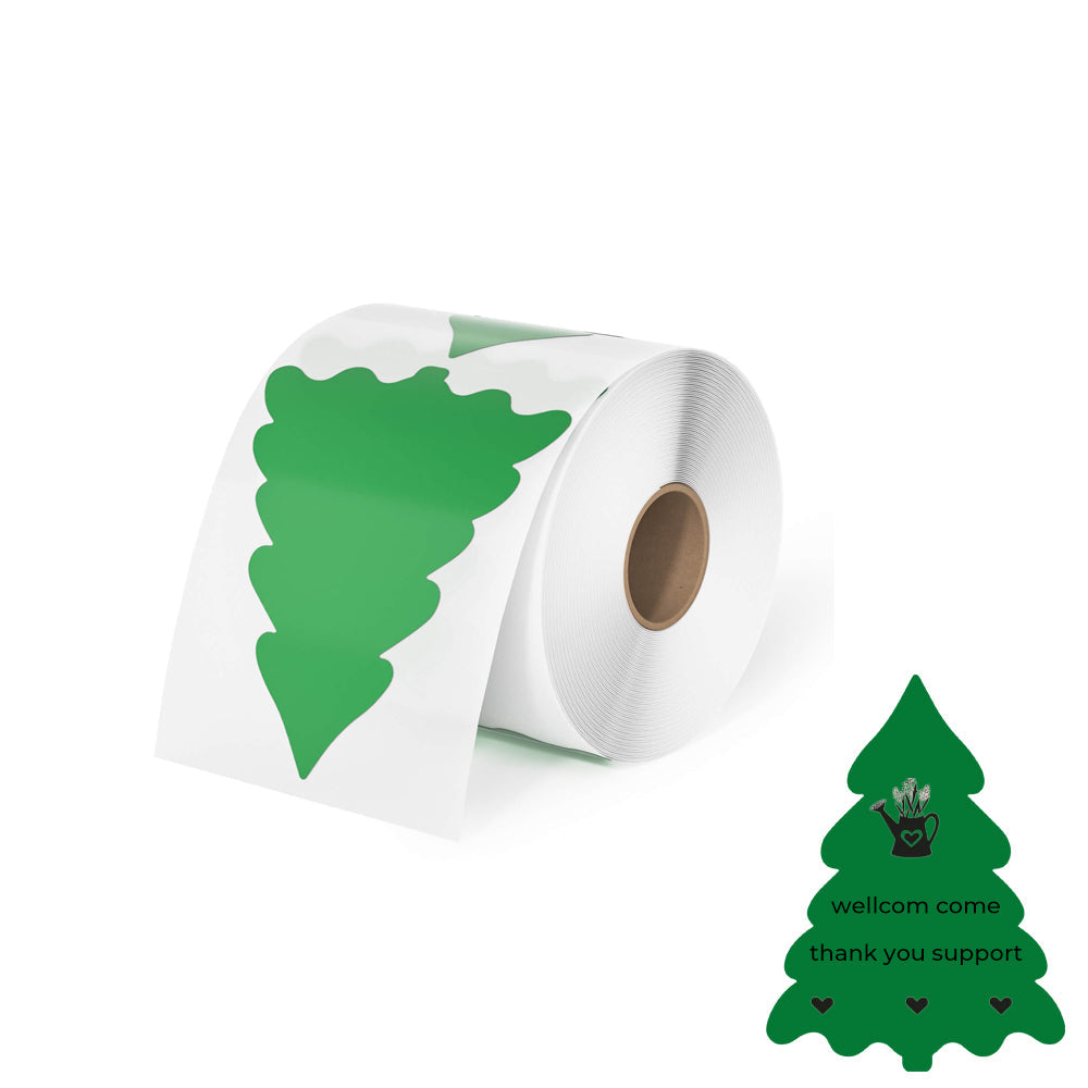 Christmas Tree Direct Thermal Stickers Labels | 250 Labels Per Roll
