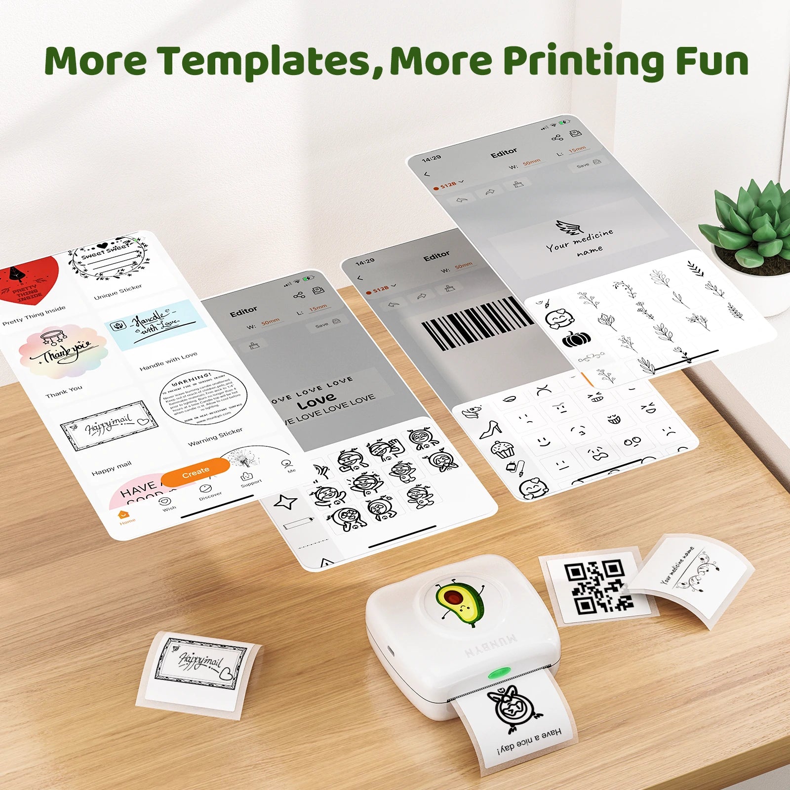 MUNBYN pocket thermal printer supports various templates in MUNBYN Print app.