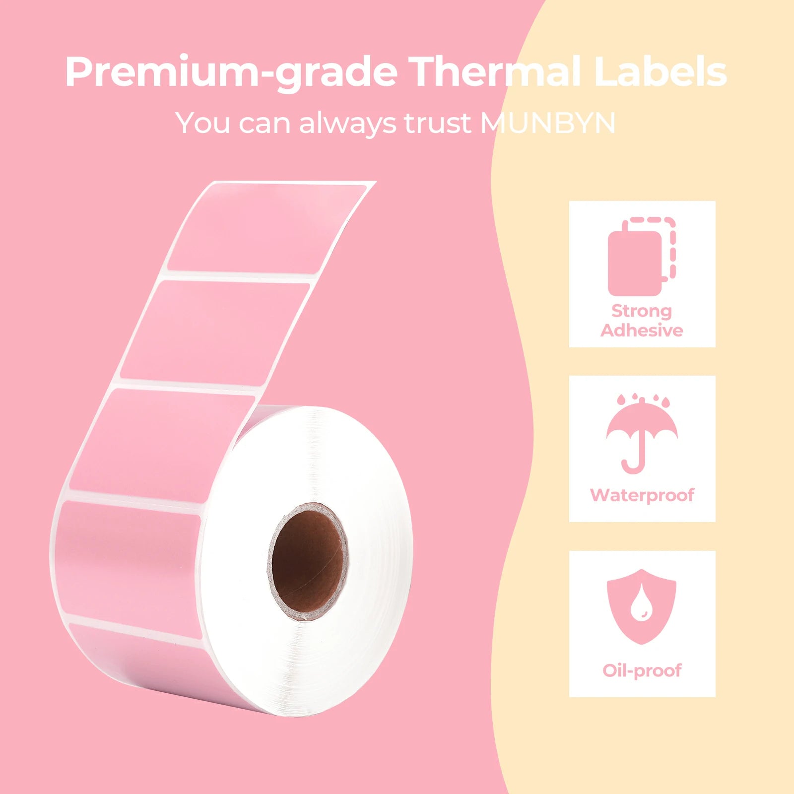 With their water and oil resistance, MUNBYN pink rectangle thermal labels are ideal for labeling products that will be exposed to moisture or greasy substances.
