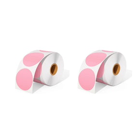 Two rolls of pink thermal circle labels