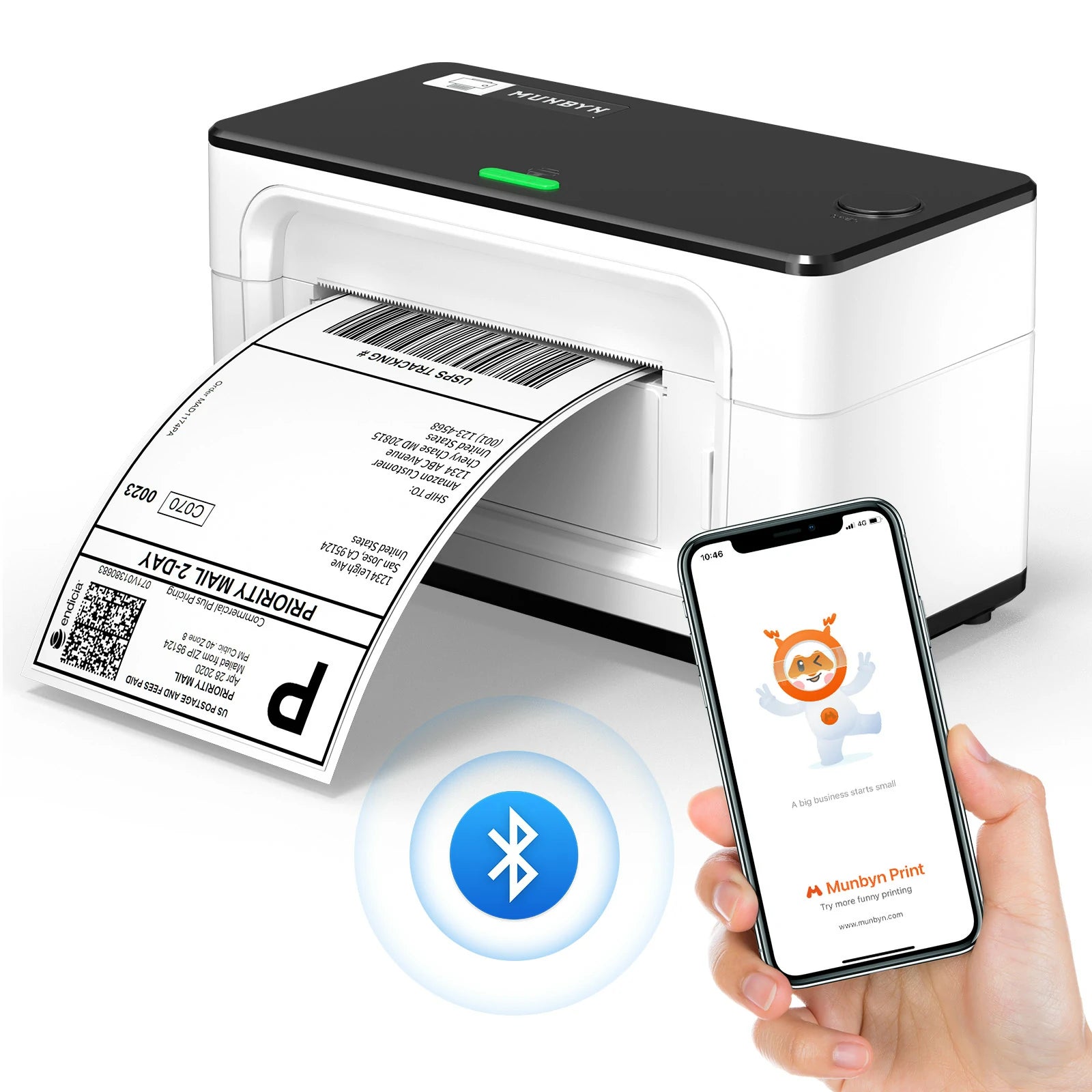 The MUNBYN Upgraded Bluetooth thermal label printer P941B is a reliable and efficient label printing solution that can print various selling and shipping platform labels.