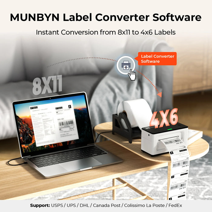 Side view of MUNBYN Bluetooth Shipping Label Printer P941B Starter Kit Shipping Label Printer
